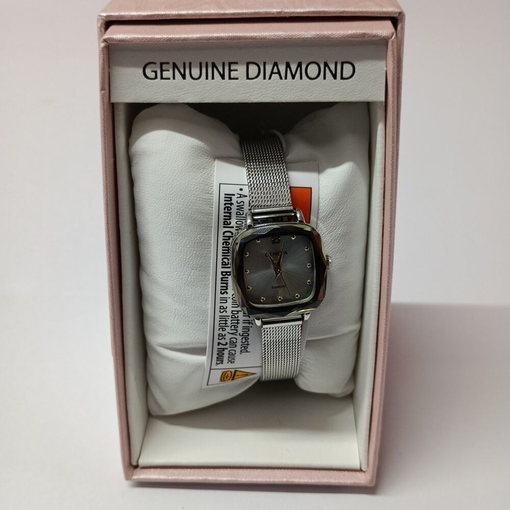 Geneva Genuine Diamond Collection Women’s Watch Silver